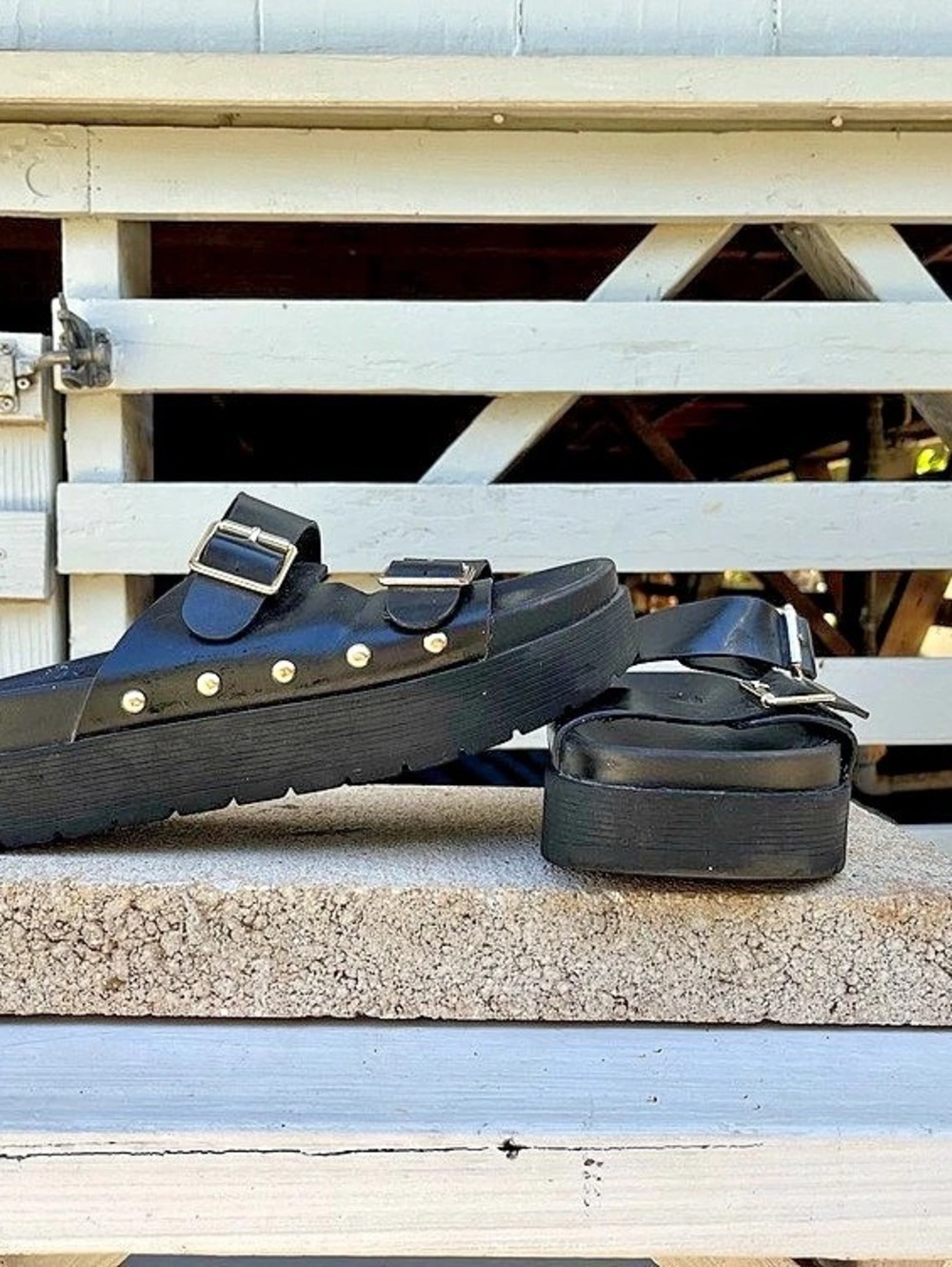 Bershka Studded Flatform Sandals Black